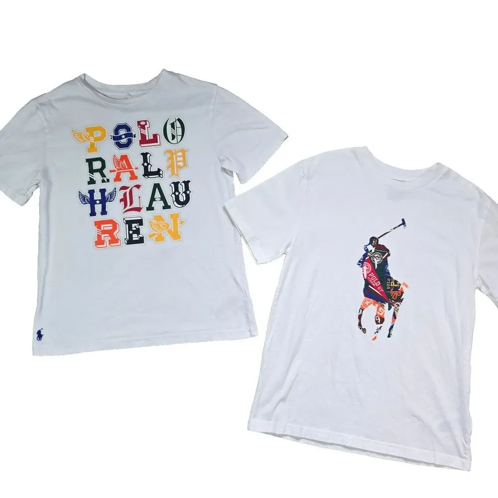Lot Of 2 Ralph Lauren Polo Boys Short Sleeve T Shirts Big Pony Spell Out Size M